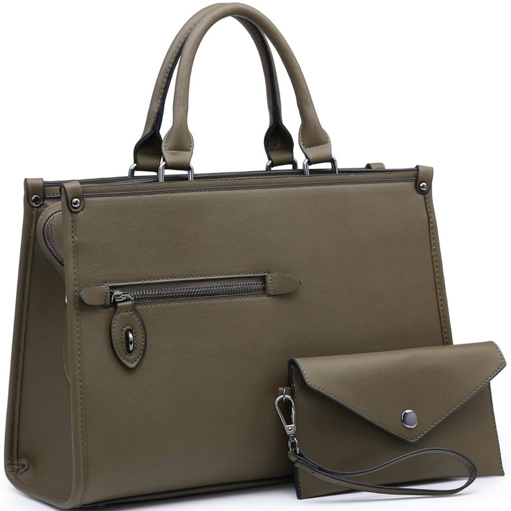 Leather Women Purse, top handle bag by Dasein. Color: Army Green